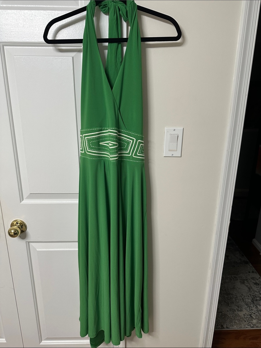 White House Black Market Green Halter Maxi Dress with Embroidered Waist